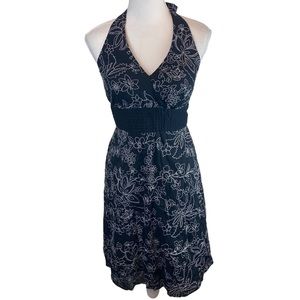 WHBM Black and White Embroidered Halter Dress - Size 6